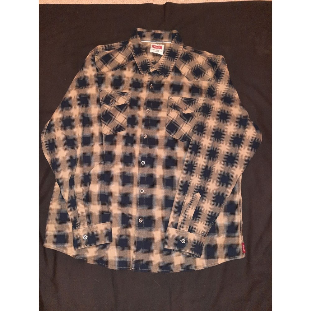 Wranglers Men's Blue and Beige Longsleeve Flannel Shirt - Size 2XL